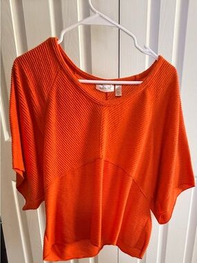 Women's Orange Textured Knit Pullover